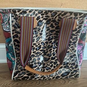 Consuela Clear Leopard Tote with Multicolor Striped Handles